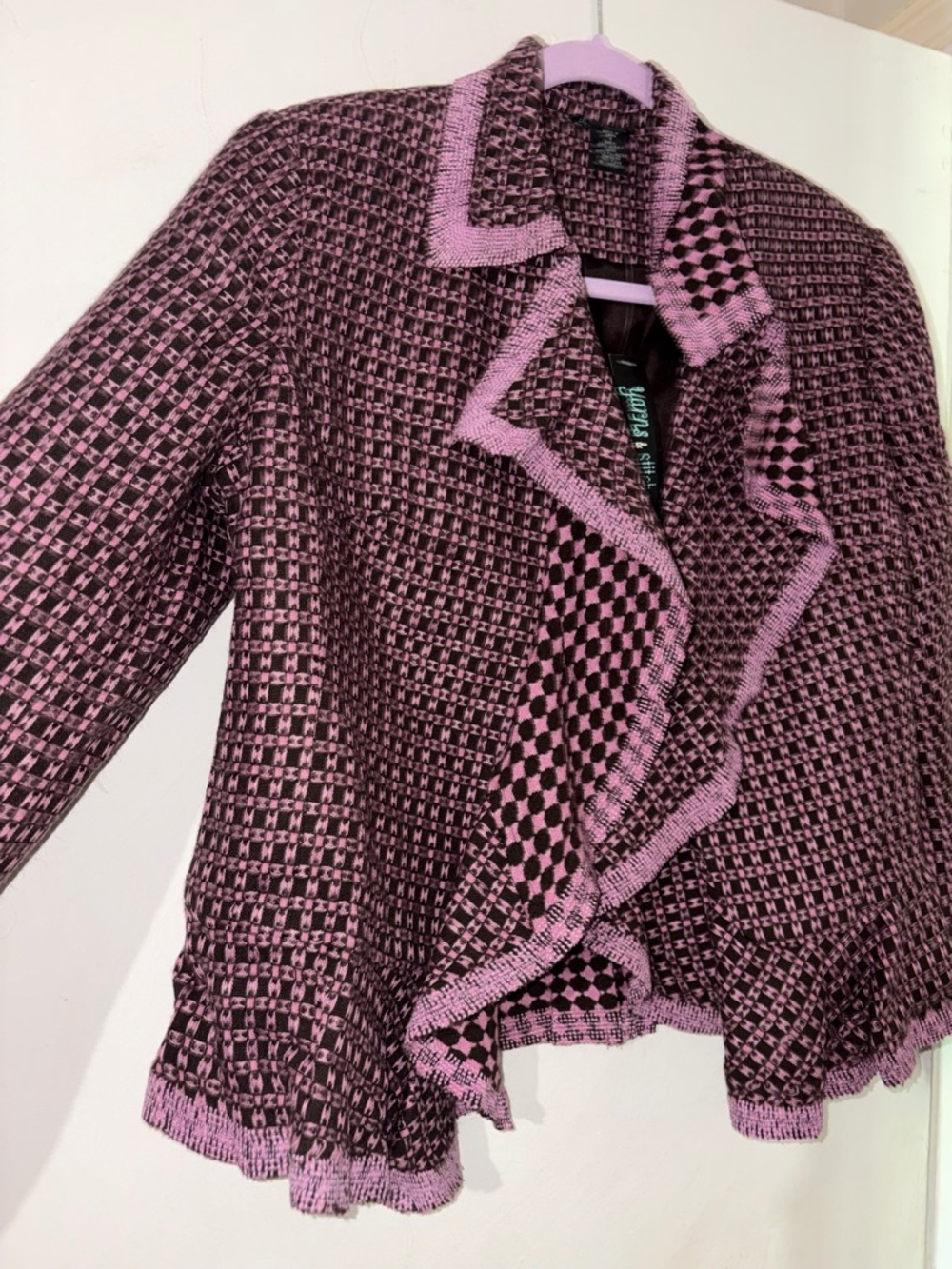 NWT Pink & Brown Tweed Ruffle-Trim Jacket/Blazer - Picture 2 of 6